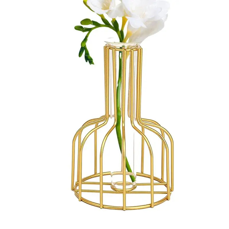 Metal And Glass Flower Stand Vase