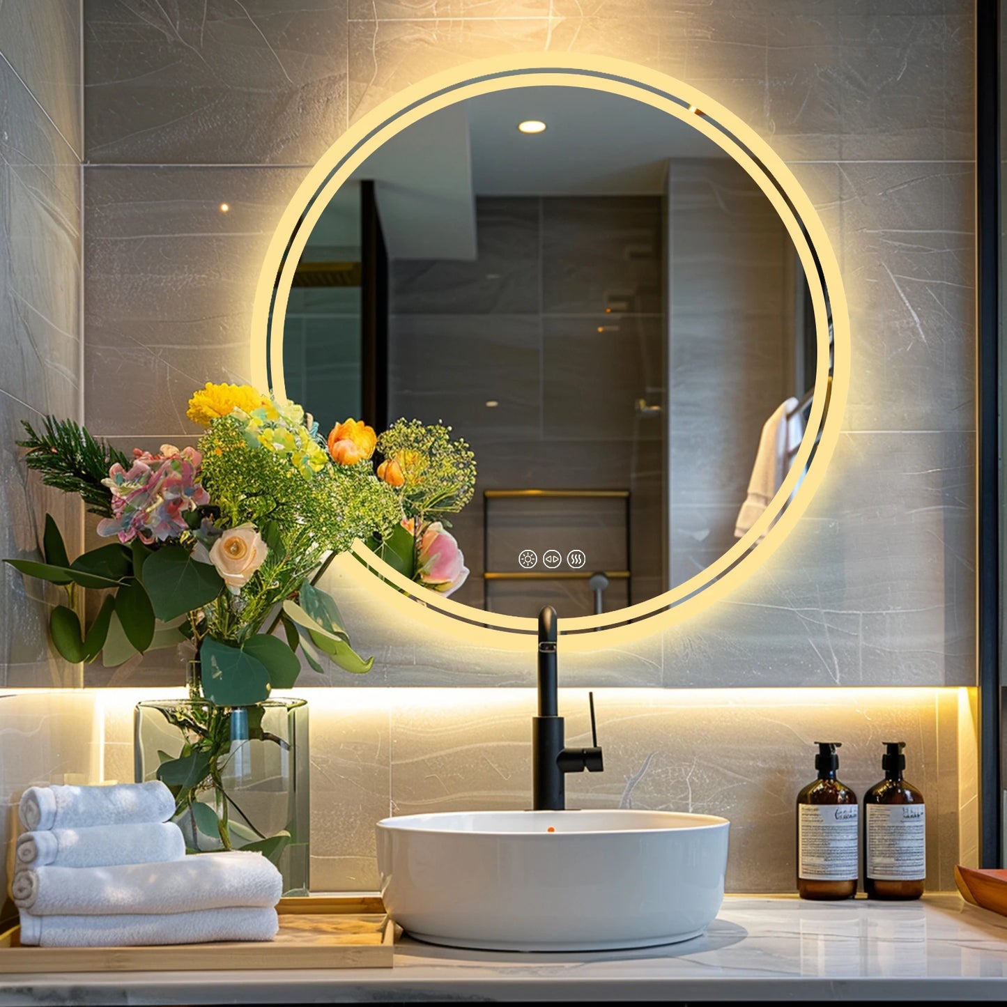 Smart Touch Sensor Bathroom Mirror With LED Lights