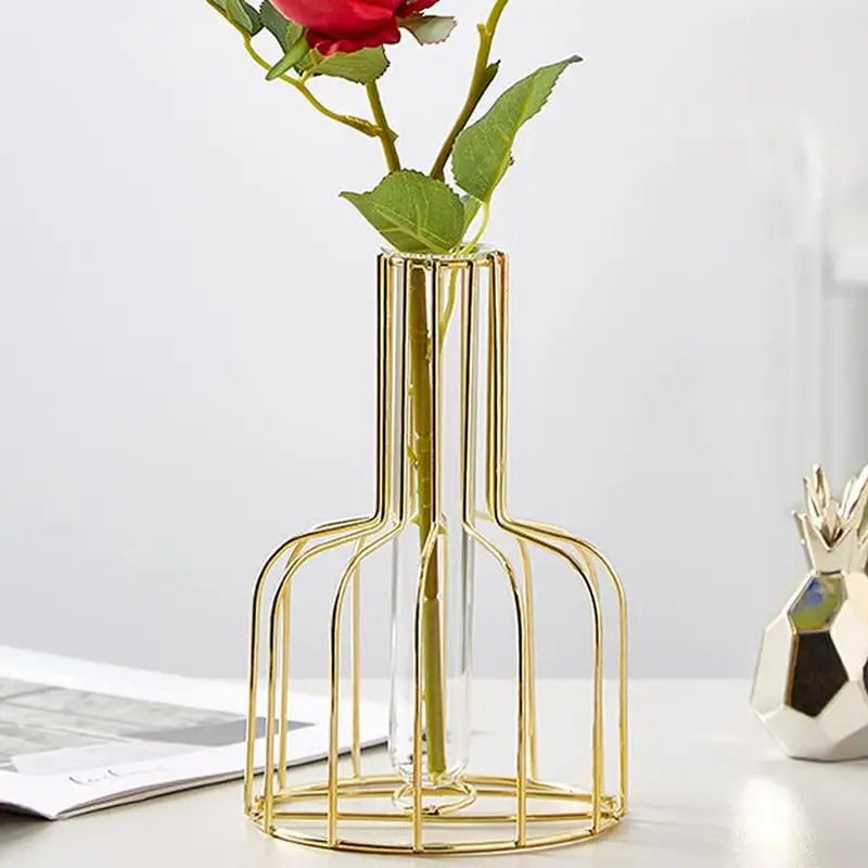 Metal And Glass Flower Stand Vase